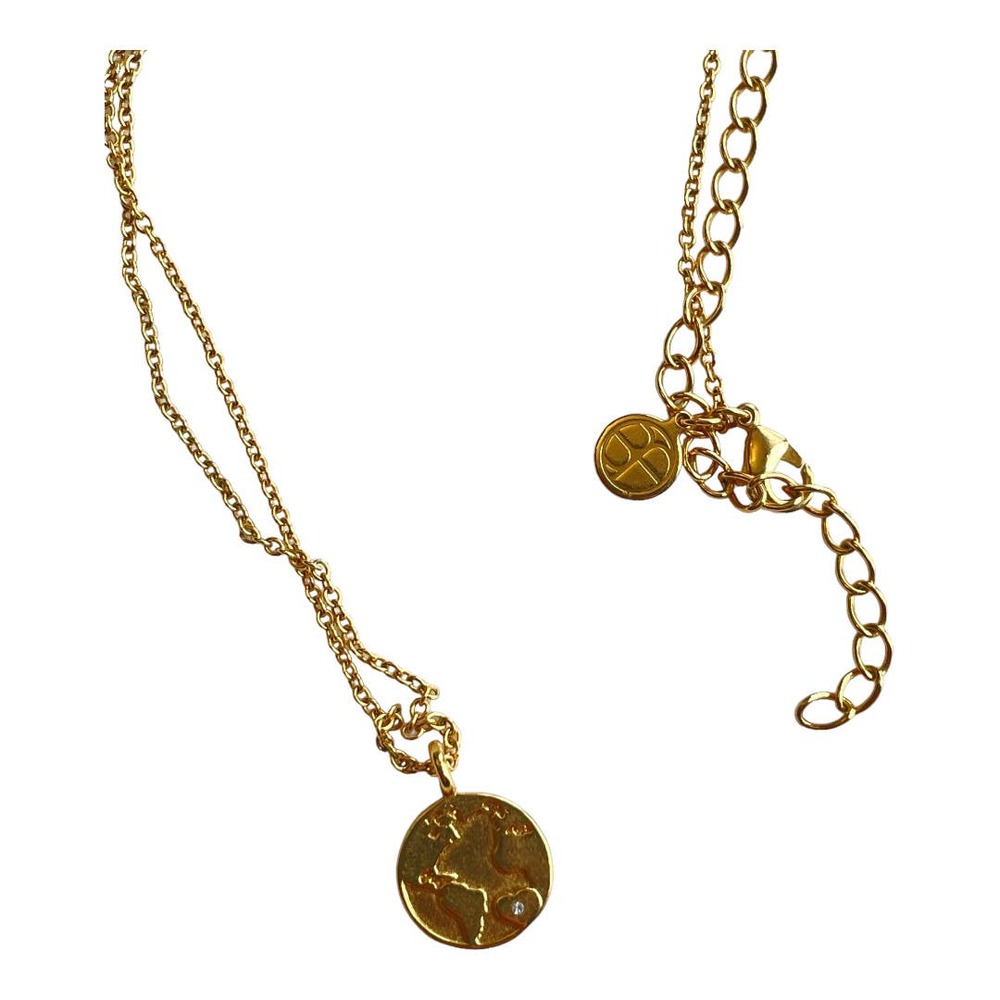 Minimalist Golden Globe World Necklace with Diamond Rhinestone